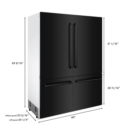 ZLINE 60" Built-In 4-Door French Door Refrigerator with Internal Water and Ice Dispenser - Black Stainless Steel