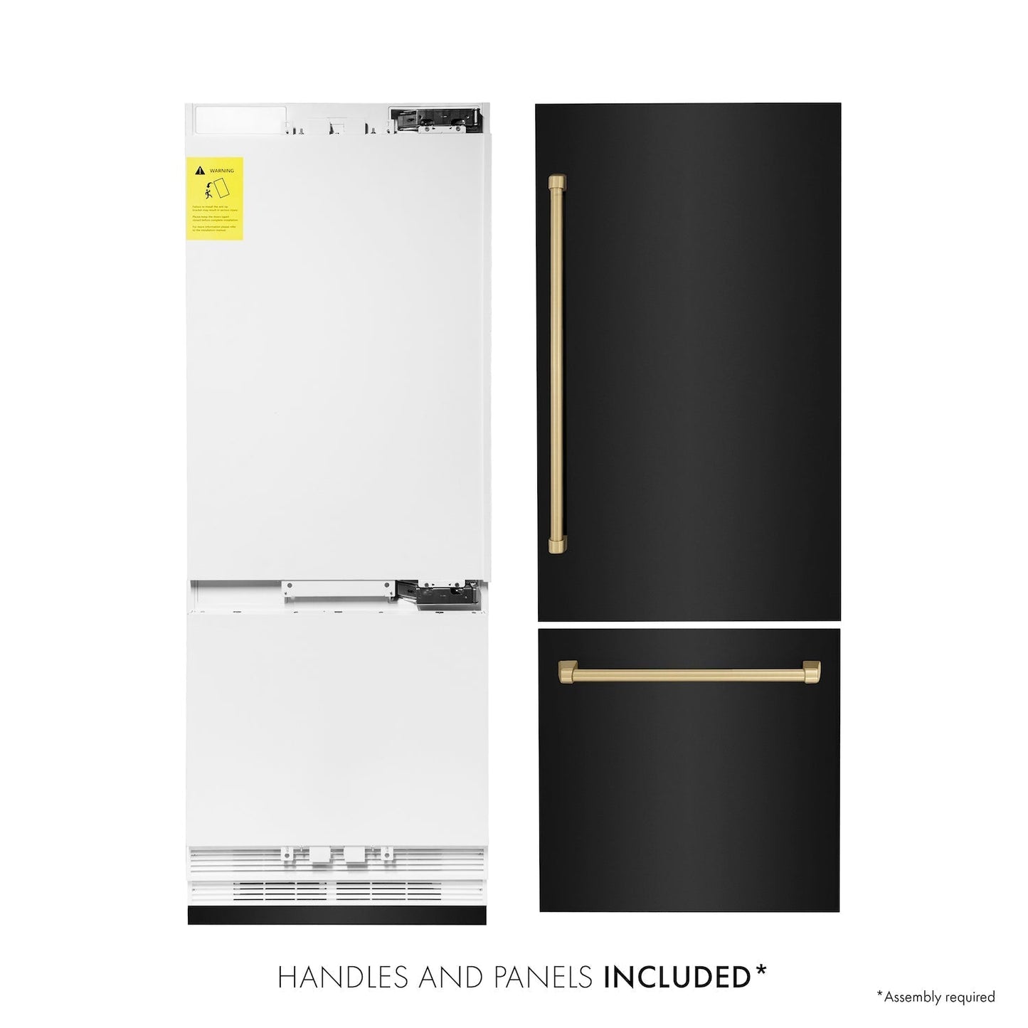 ZLINE 30" Autograph Edition Built-in 2-Door Bottom Freezer Refrigerator - Black Stainless Steel with Champagne Bronze Accents, Internal Water and Ice Dispenser