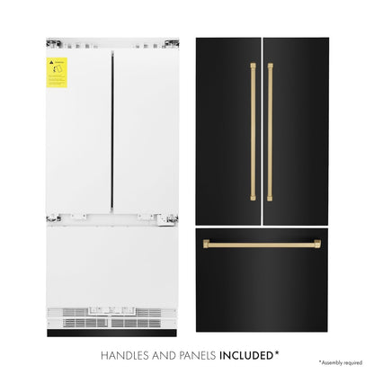 ZLINE 36" Autograph Edition Built-in 2-Door Bottom Freezer Refrigerator - Black Stainless Steel with Champagne Bronze Accents, Internal Water and Ice Dispenser
