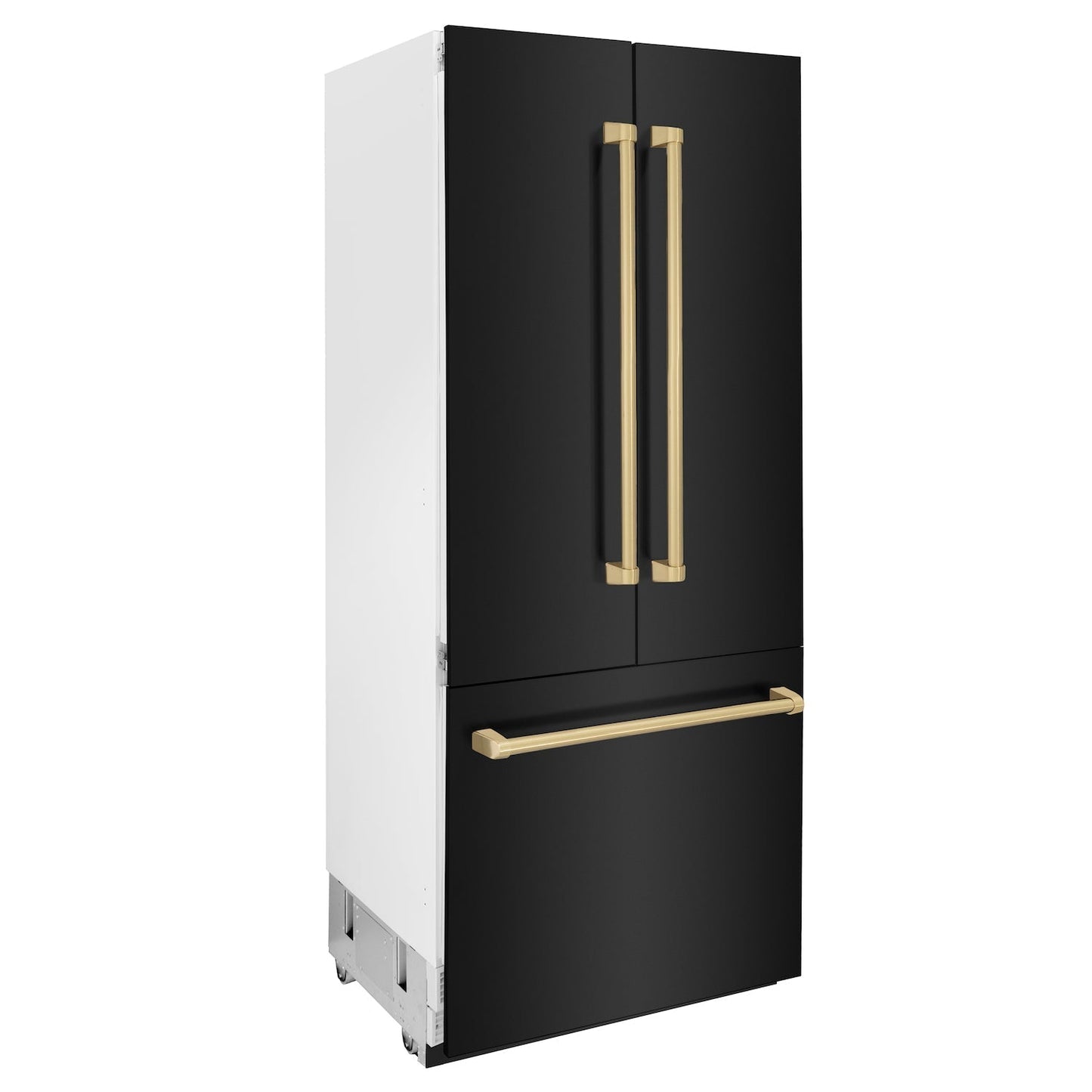 ZLINE 36" Autograph Edition Built-in 2-Door Bottom Freezer Refrigerator - Black Stainless Steel with Champagne Bronze Accents, Internal Water and Ice Dispenser