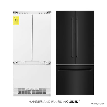 ZLINE 36" Built-In 3-Door French Door Refrigerator with Internal Water and Ice Dispenser - Black Stainless Steel