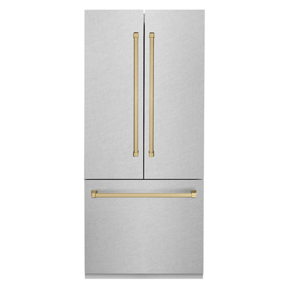 ZLINE 36" Autograph Edition Built-in 2-Door Bottom Freezer Refrigerator - Fingerprint Resistant Stainless Steel with Accents, Internal Water and Ice Dispenser