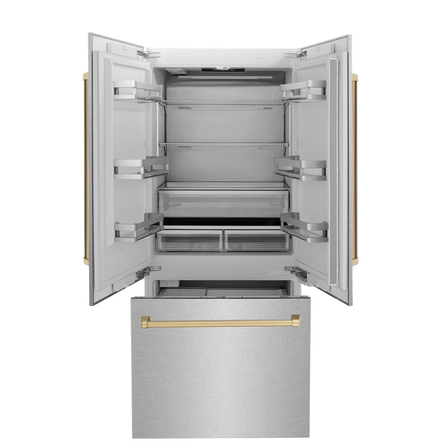 ZLINE 36" Autograph Edition Built-in 2-Door Bottom Freezer Refrigerator - Fingerprint Resistant Stainless Steel with Accents, Internal Water and Ice Dispenser