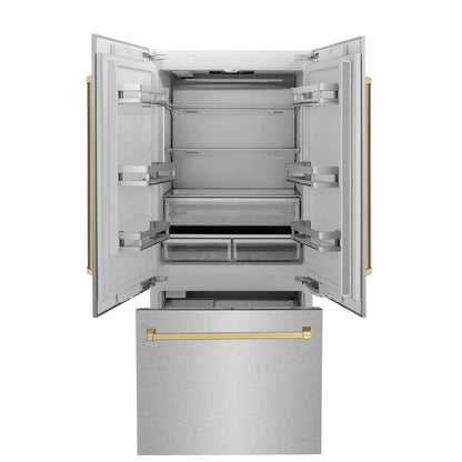 ZLINE 36" Autograph Edition Built-in 2-Door Bottom Freezer Refrigerator - Fingerprint Resistant Stainless Steel with Accents, Internal Water and Ice Dispenser