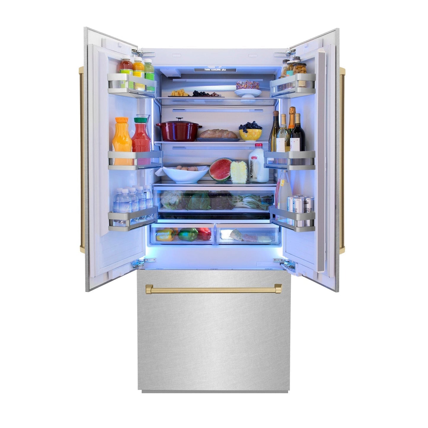 ZLINE 36" Autograph Edition Built-in 2-Door Bottom Freezer Refrigerator - Fingerprint Resistant Stainless Steel with Accents, Internal Water and Ice Dispenser