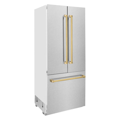 ZLINE 36" Autograph Edition Built-in 2-Door Bottom Freezer Refrigerator - Fingerprint Resistant Stainless Steel with Accents, Internal Water and Ice Dispenser