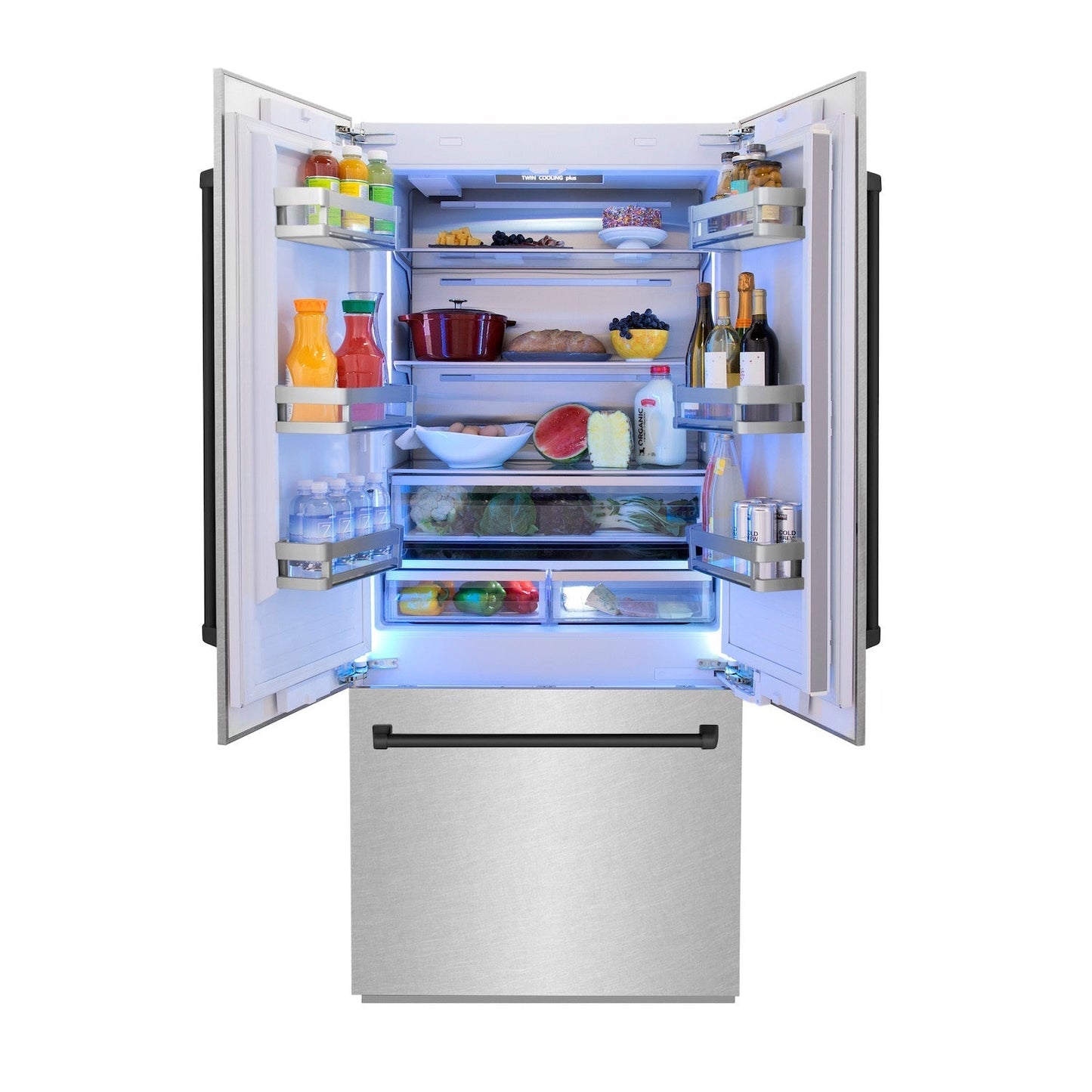 ZLINE 36" Autograph Edition Built-in 2-Door Bottom Freezer Refrigerator - Fingerprint Resistant Stainless Steel with Accents, Internal Water and Ice Dispenser