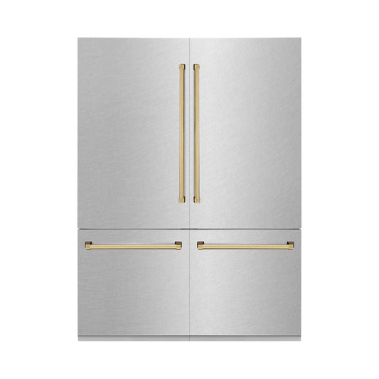ZLINE 60" Autograph Edition Built-in 4-Door French Door Refrigerator - Fingerprint Resistant Stainless Steel with Accents, Internal Water and Ice Dispenser