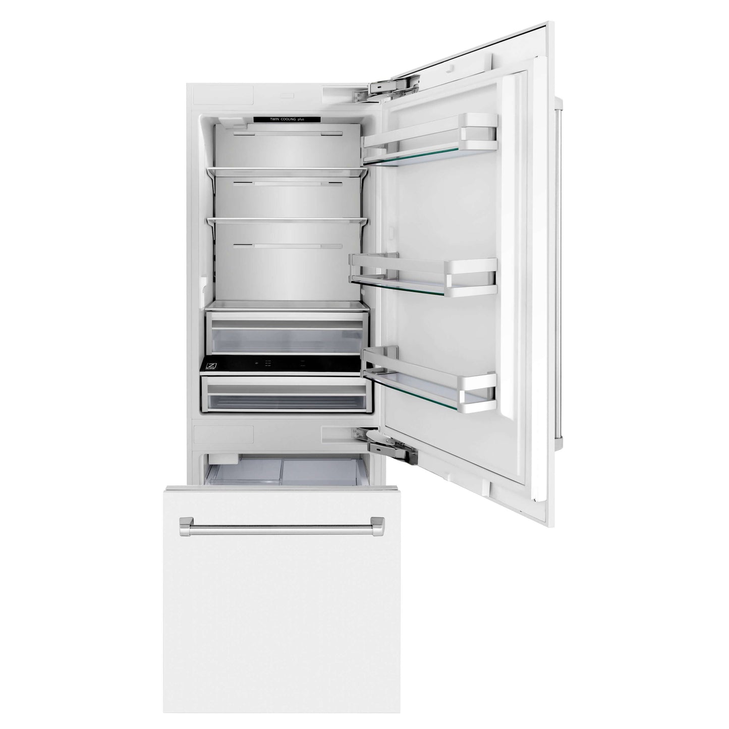 ZLINE 30" Built-In 2-Door Bottom Freezer Refrigerator with Internal Water and Ice Dispenser - Matte White