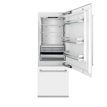 ZLINE 30" Built-In 2-Door Bottom Freezer Refrigerator with Internal Water and Ice Dispenser - Matte White