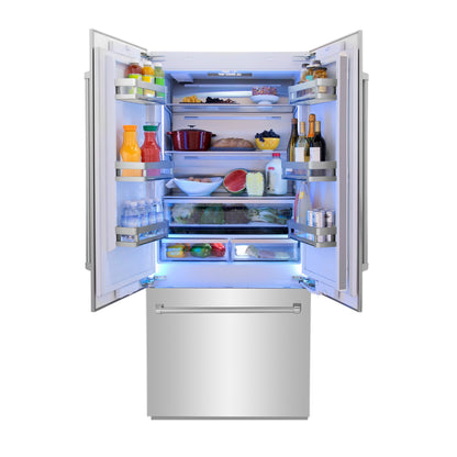 ZLINE 36" Built-In 3-Door French Door Refrigerator - Stainless Steel with Internal Water and Ice Dispenser