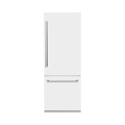 ZLINE 30" Built-In 2-Door Bottom Freezer Refrigerator with Internal Water and Ice Dispenser - Matte White