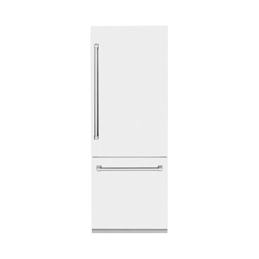 ZLINE 30" Built-In 2-Door Bottom Freezer Refrigerator with Internal Water and Ice Dispenser - Matte White