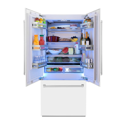ZLINE 36" Built-In 2-Door Bottom Freezer Refrigerator with Internal Water and Ice Dispenser - Matte White