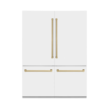 ZLINE 60" Autograph Edition Built-in 4-Door French Door Refrigerator - Matte White with Accents, Internal Water and Ice Dispenser