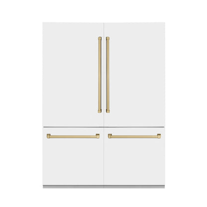 ZLINE 60" Autograph Edition Built-in 4-Door French Door Refrigerator - Matte White with Accents, Internal Water and Ice Dispenser