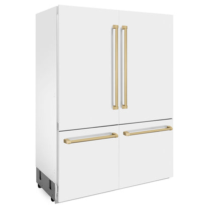 ZLINE 60" Autograph Edition Built-in 4-Door French Door Refrigerator - Matte White with Accents, Internal Water and Ice Dispenser