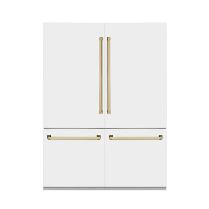 ZLINE 60" Autograph Edition Built-in 4-Door French Door Refrigerator - Matte White with Accents, Internal Water and Ice Dispenser
