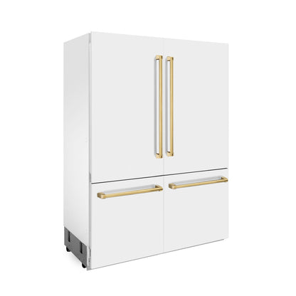ZLINE 60" Autograph Edition Built-in 4-Door French Door Refrigerator - Matte White with Accents, Internal Water and Ice Dispenser