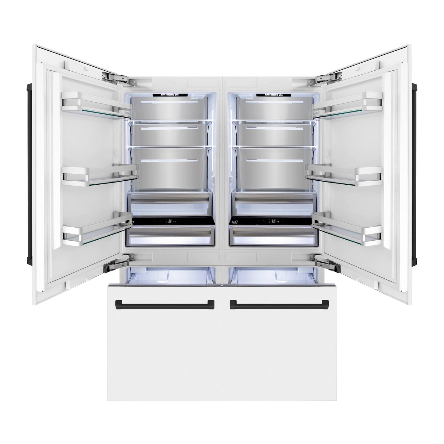 ZLINE 60" Autograph Edition Built-in 4-Door French Door Refrigerator - Matte White with Accents, Internal Water and Ice Dispenser