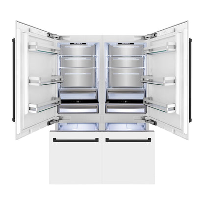 ZLINE 60" Autograph Edition Built-in 4-Door French Door Refrigerator - Matte White with Accents, Internal Water and Ice Dispenser