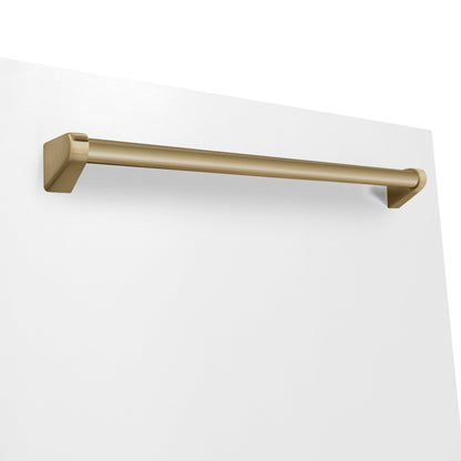ZLINE 3-Appliance 36" Autograph Edition Kitchen Package with Stainless Steel Dual Fuel Range with White Matte Door, Range Hood, and Dishwasher with Champagne Bronze Accents