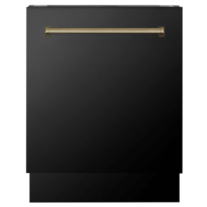 ZLINE 3-Appliance 48" Autograph Edition Kitchen Package with Black Stainless Steel Dual Fuel Range, Range Hood, and Dishwasher with Champagne Bronze Accents