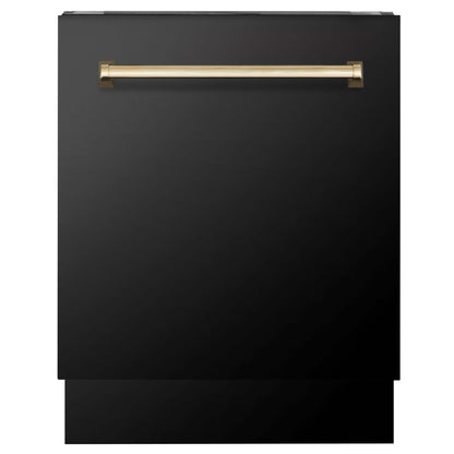 ZLINE 3-Appliance 30" Autograph Edition Kitchen Package with Black Stainless Steel Dual Fuel Range, Range Hood, and Dishwasher with Polished Gold Accents