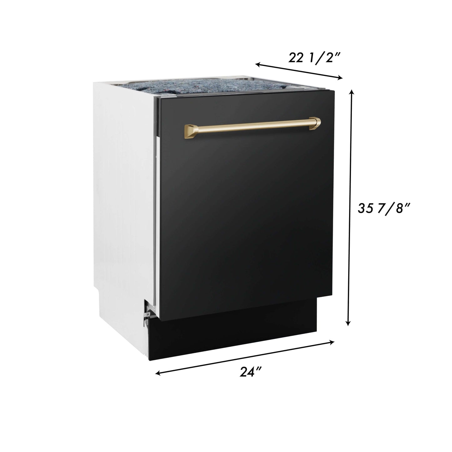 ZLINE 4-Appliance 30" Autograph Edition Kitchen Package with Black Stainless Steel Dual Fuel Range, Range Hood, Dishwasher, and Refrigeration Including External Water Dispenser with Polished Gold Accents