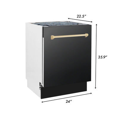 ZLINE 4-Appliance 36" Autograph Edition Kitchen Package with Black Stainless Steel Dual Fuel Range, Range Hood, Dishwasher, and Refrigeration with Polished Gold Accents