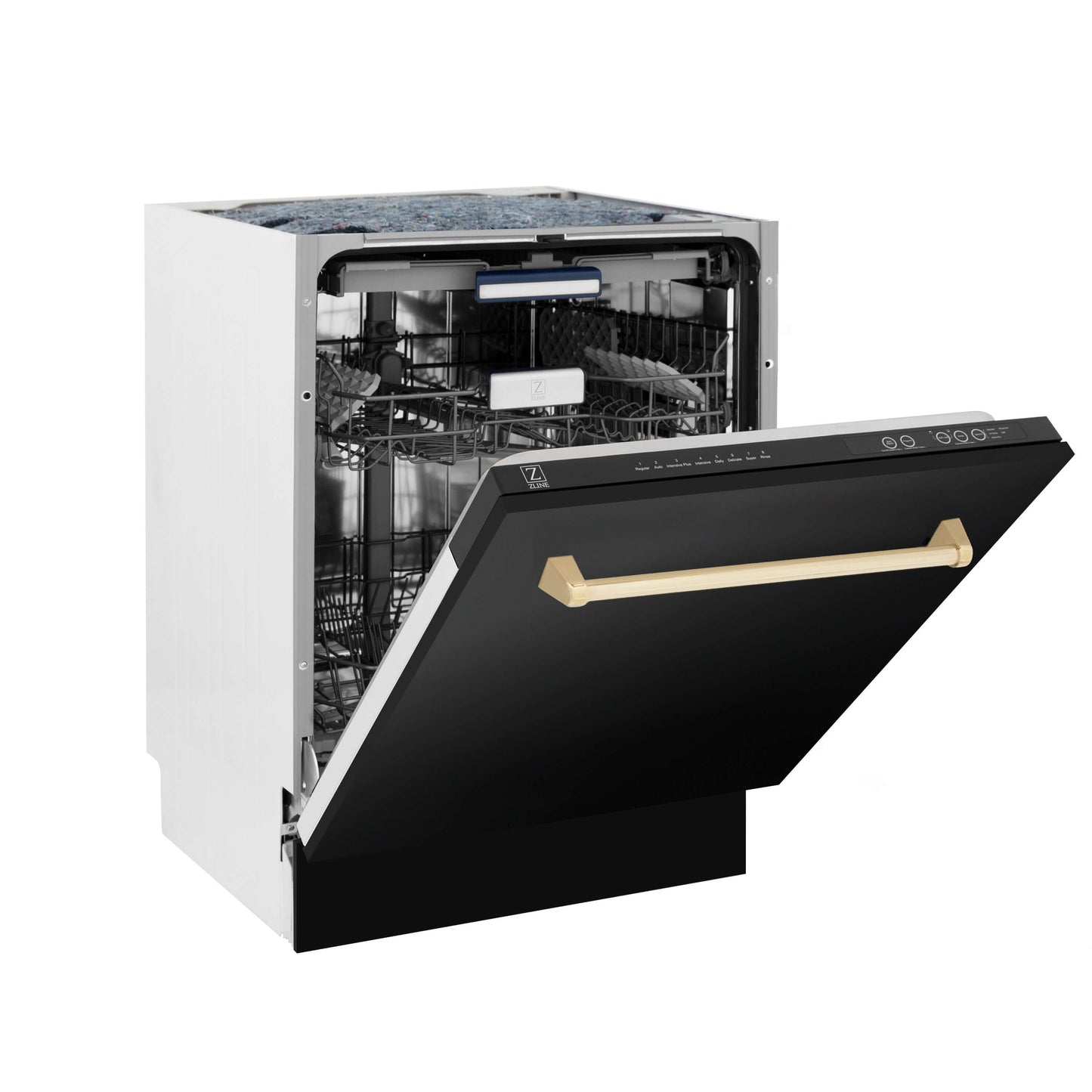 ZLINE 3-Appliance 30" Autograph Edition Kitchen Package with Black Stainless Steel Dual Fuel Range, Range Hood, and Dishwasher with Polished Gold Accents