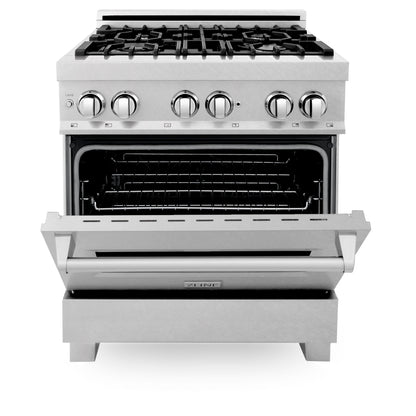 ZLINE 3-Appliance 30" Kitchen Package with DuraSnow Stainless Dual Fuel Range, Ducted Vent Range Hood, and Dishwasher