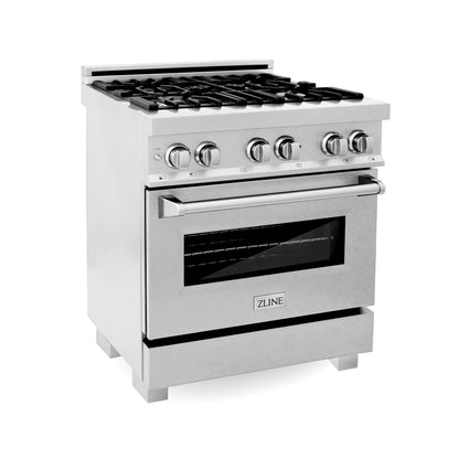 ZLINE 3-Appliance 30" Kitchen Package with DuraSnow Stainless Dual Fuel Range, Ducted Vent Range Hood, and Dishwasher
