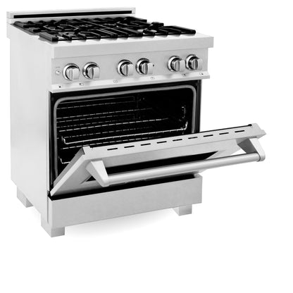 ZLINE 3-Appliance 30" Kitchen Package with DuraSnow Stainless Dual Fuel Range, Ducted Vent Range Hood, and Dishwasher