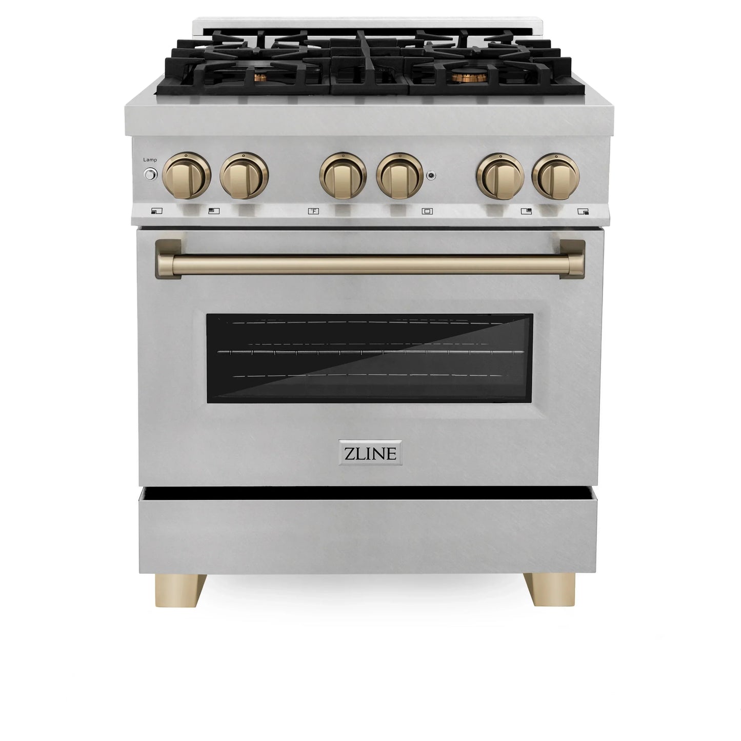 ZLINE Autograph Edition 30" Gas Stove and Electric Oven - DuraSnow Steel with Bronze Accents