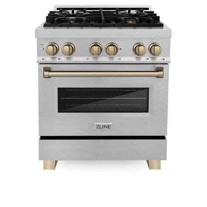 ZLINE Autograph Edition 30" Gas Stove and Electric Oven - DuraSnow Steel with Bronze Accents