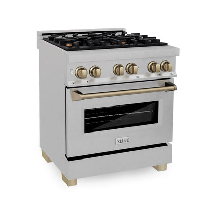 ZLINE Autograph Edition 30" Gas Stove and Electric Oven - DuraSnow Steel with Bronze Accents