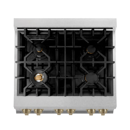 ZLINE Autograph Edition 30" Gas Stove and Electric Oven - DuraSnow Steel with Bronze Accents
