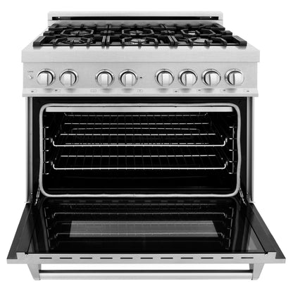 ZLINE 3-Appliance 36" Kitchen Package with Fingerprint Resistant Stainless Dual Fuel Range, Ducted Vent Range Hood, and Dishwasher