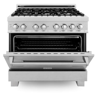 ZLINE 2-Appliance 36" Kitchen Package with DuraSnow Stainless Steel Dual Fuel Range and Convertible Vent Range Hood