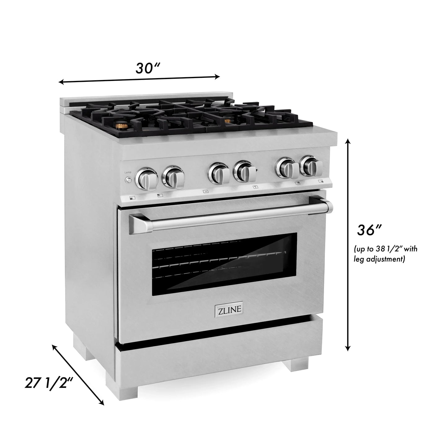 ZLINE 30" Dual Fuel Range with Gas Stove and Electric Oven - Fingerprint Resistant Stainless Steel with Brass Burners