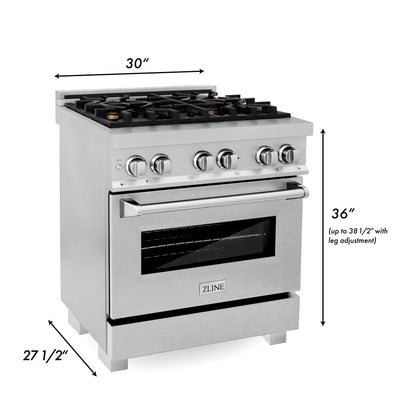 ZLINE 30" Dual Fuel Range with Gas Stove and Electric Oven - Fingerprint Resistant Stainless Steel with Brass Burners