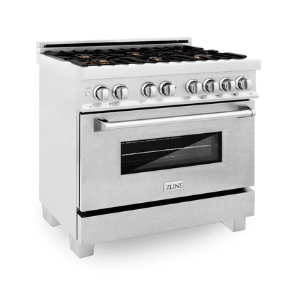 ZLINE 36" Dual Fuel Range with Gas Stove and Electric Oven - Fingerprint Resistant Stainless Steel with Brass Burners