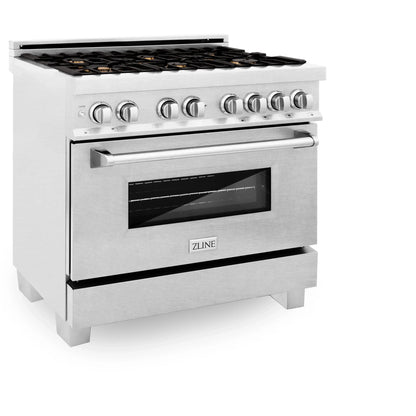 ZLINE 36" Dual Fuel Range with Gas Stove and Electric Oven - Fingerprint Resistant Stainless Steel with Brass Burners