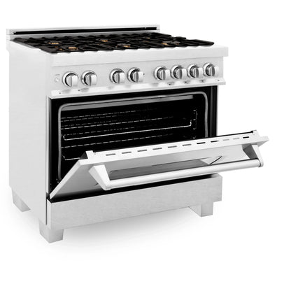 ZLINE 36" Dual Fuel Range with Gas Stove and Electric Oven - Fingerprint Resistant Stainless Steel with Brass Burners