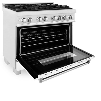 ZLINE 36" Dual Fuel Range - Gas Stove and Electric Oven, Fingerprint Resistant Stainless Steel with Matte White Door