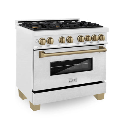 ZLINE Autograph Edition 36" Dual Fuel Range - DuraSnow Steel with Bronze Accents