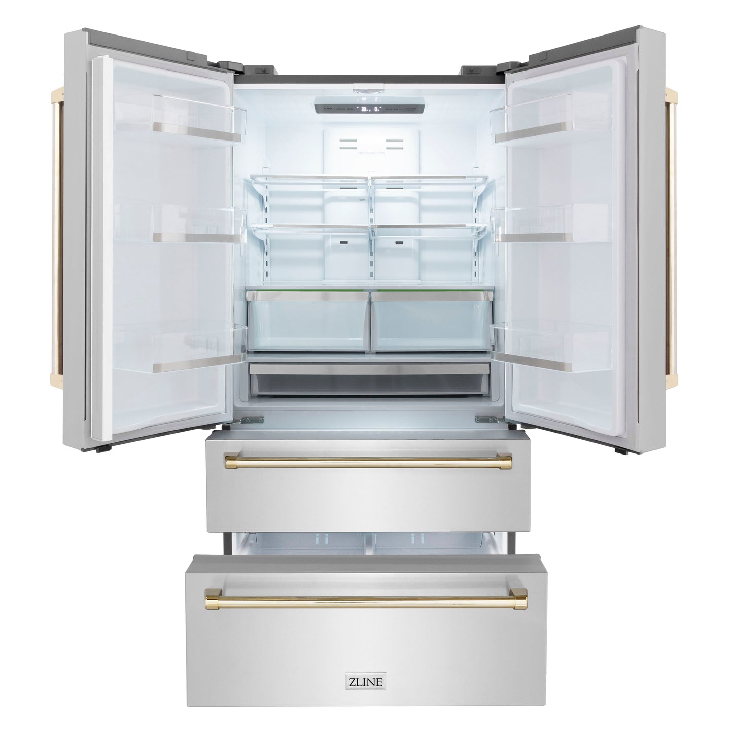 ZLINE 48" Autograph Edition 4 Appliance Package with Stainless Steel Dual Fuel Range, Range Hood, Dishwasher, and Refrigeration - Polished Gold Accents