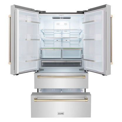 ZLINE 48" Autograph Edition 4 Appliance Package with Stainless Steel Dual Fuel Range, Range Hood, Dishwasher, and Refrigeration - Polished Gold Accents