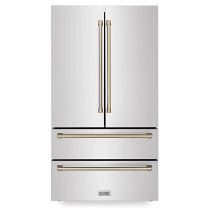 ZLINE 4-Appliance 30" Autograph Edition Kitchen Package with Stainless Steel Dual Fuel Range, Range Hood, Dishwasher, and Refrigeration with Champagne Bronze Accents